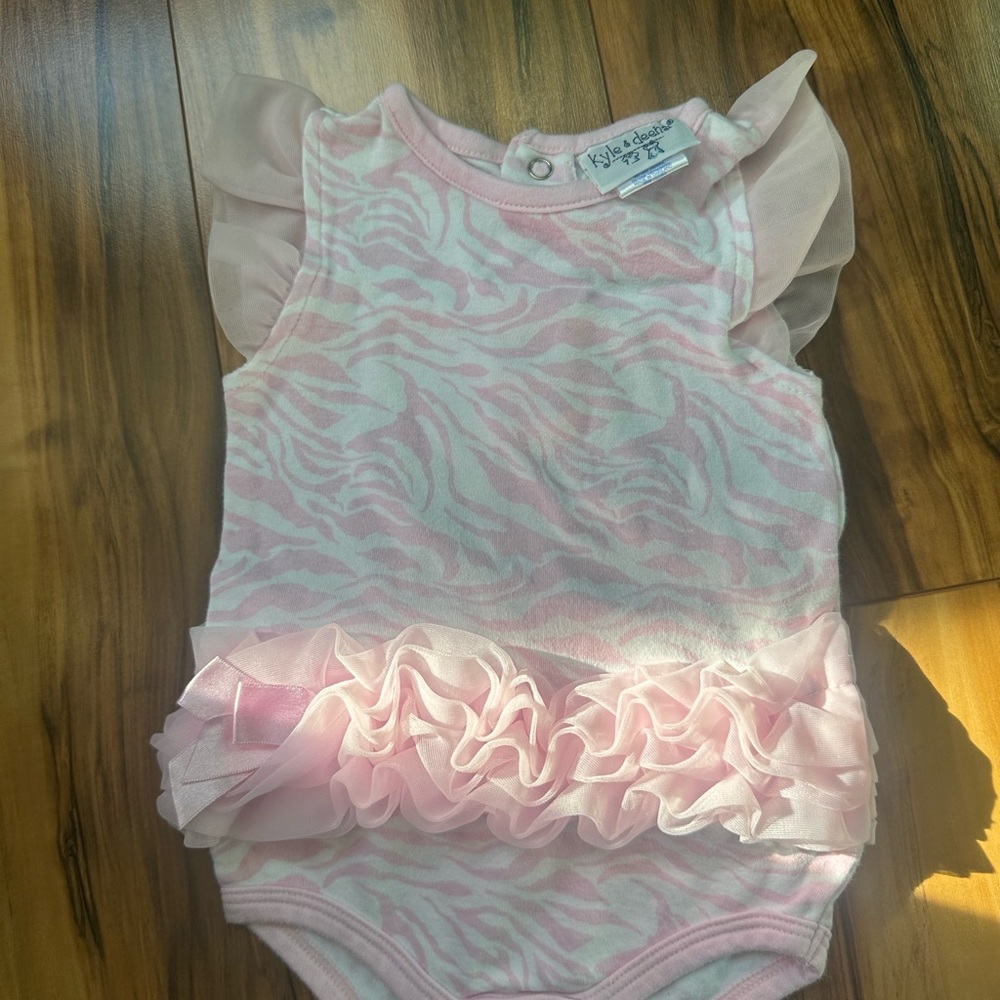 Charming Pink Zebra Print Bodysuit with Ruffles